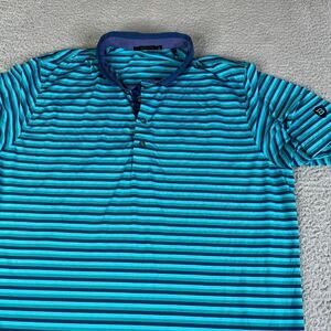 Greyson Golf Polo XL Blue Green Black Stripe Performance B on Sleeve Wolf Logo